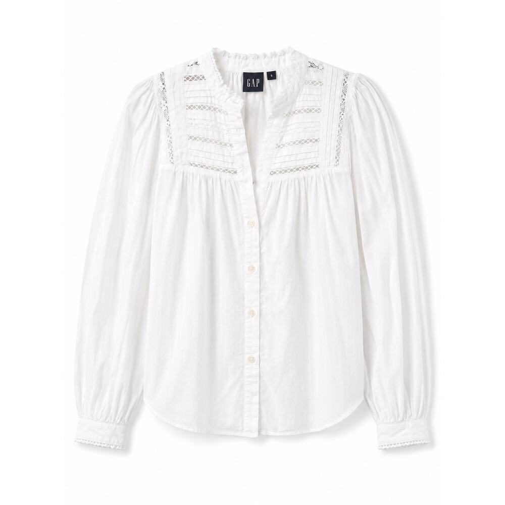 GAP White Lace Peasant Blouse XS Boho Cotton Long Sleeve Cottagecore Top - Picture 2 of 9